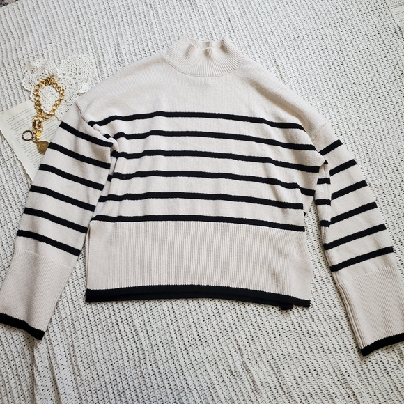 Sincerely Jules Cream and Black Striped Turtleneck Sweater - Picture 3 of 5